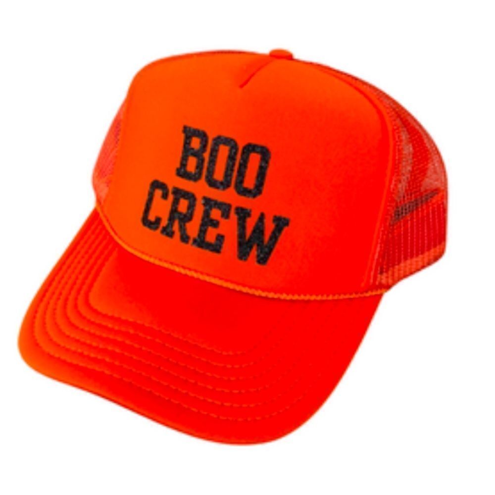 BOO CREW Trucker Hat Orange & Gold Glitter Snap Back BRAND NEW Tags